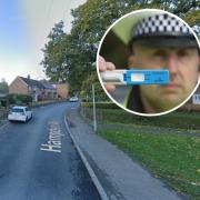 Hampden Way (Google) and, inset, a police officer with a drug test