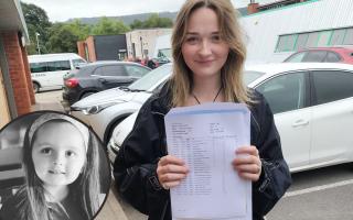 Main image of Paige Hodgkiss with her results / Inset of Aria Hodgkiss