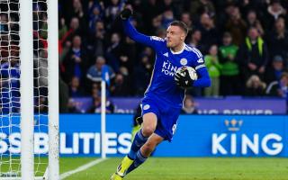 Leicester City's Jamie Vardy celebrates scoring their side's first goal during the Sky Bet Championship match at the King Power Stadium, Leicester. Picture date: Saturday February 17, 2024. PA Photo. See PA story SOCCER Leicester. Photo credit